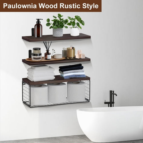 2 In 1 Floating Shelves Wall Mounted With Storage Basket Bathroom