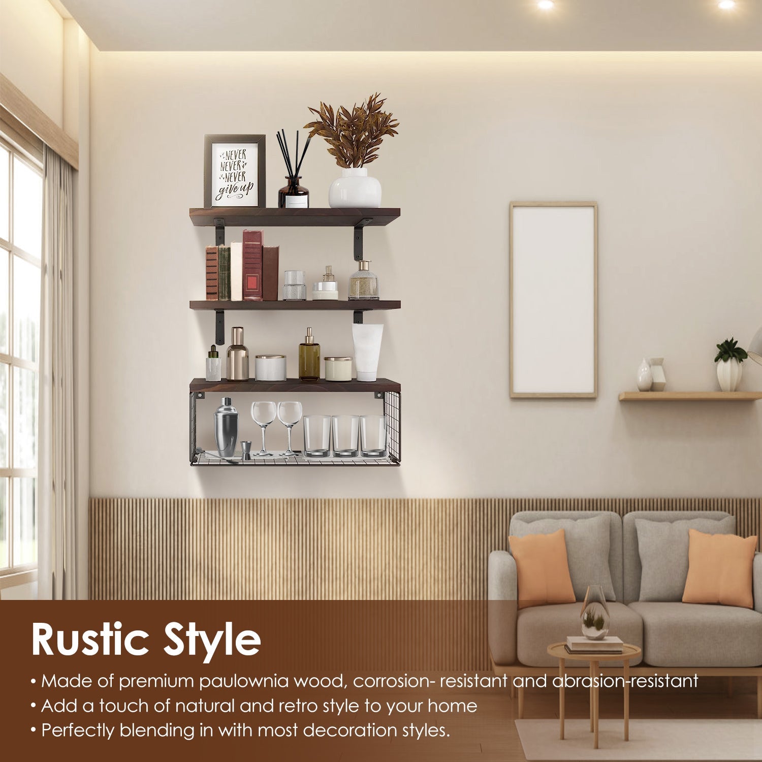 2 In 1 Floating Shelves Wall Mounted With Storage Basket Bathroom