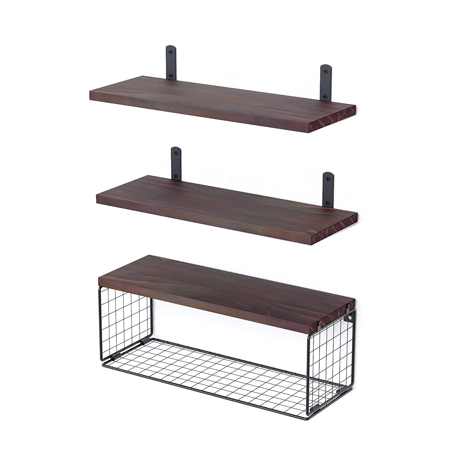 2 In 1 Floating Shelves Wall Mounted With Storage Basket Bathroom