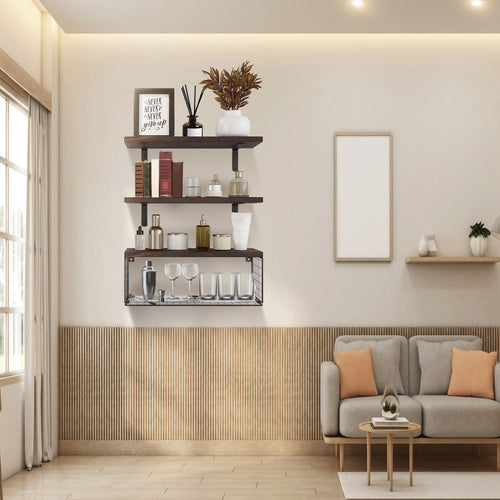 2 In 1 Floating Shelves Wall Mounted With Storage Basket Bathroom