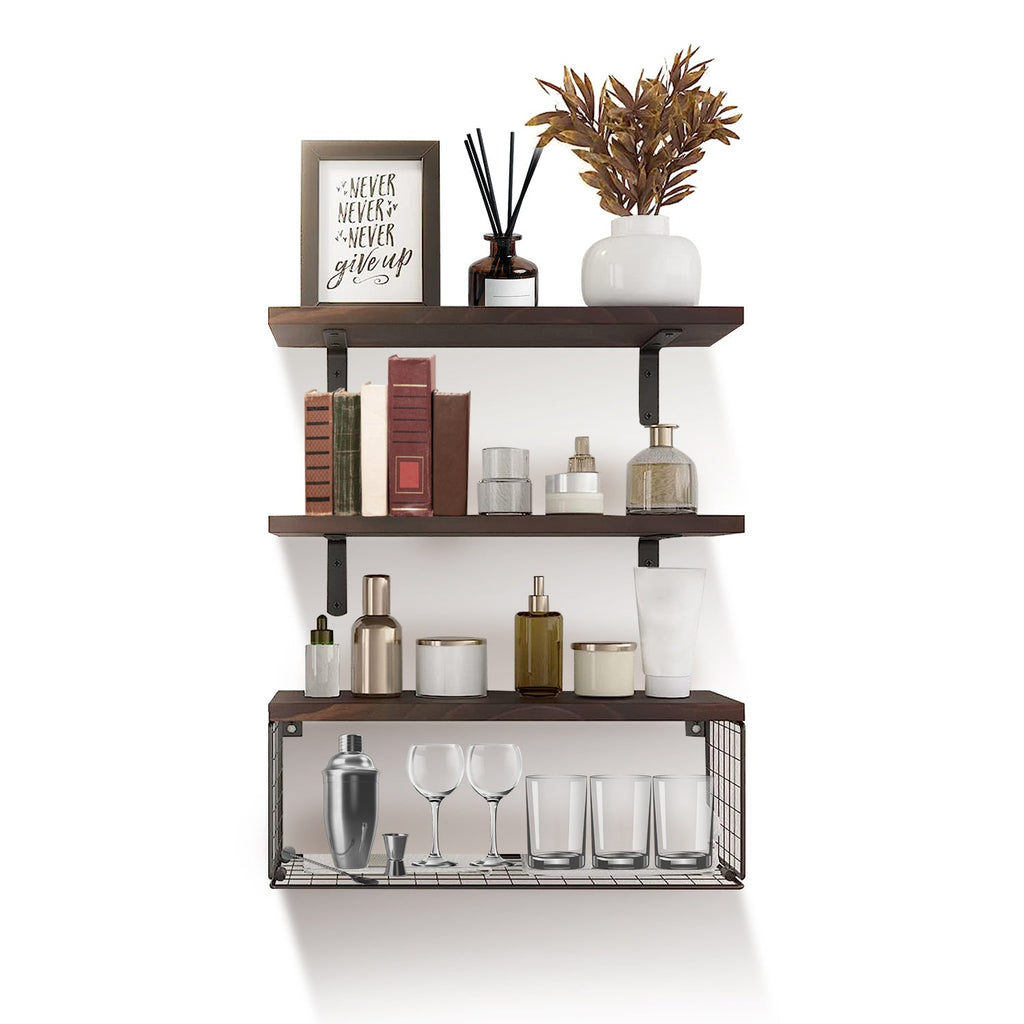 2 In 1 Floating Shelves Wall Mounted With Storage Basket Bathroom