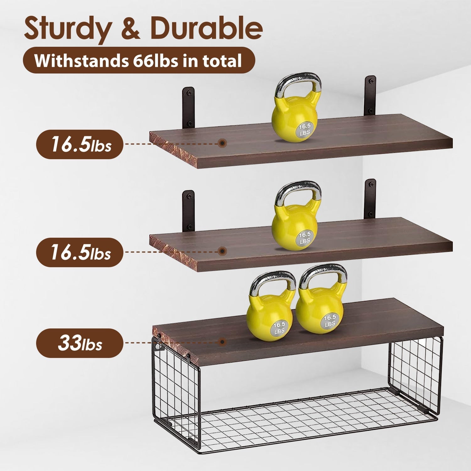 2 In 1 Floating Shelves Wall Mounted With Storage Basket Bathroom