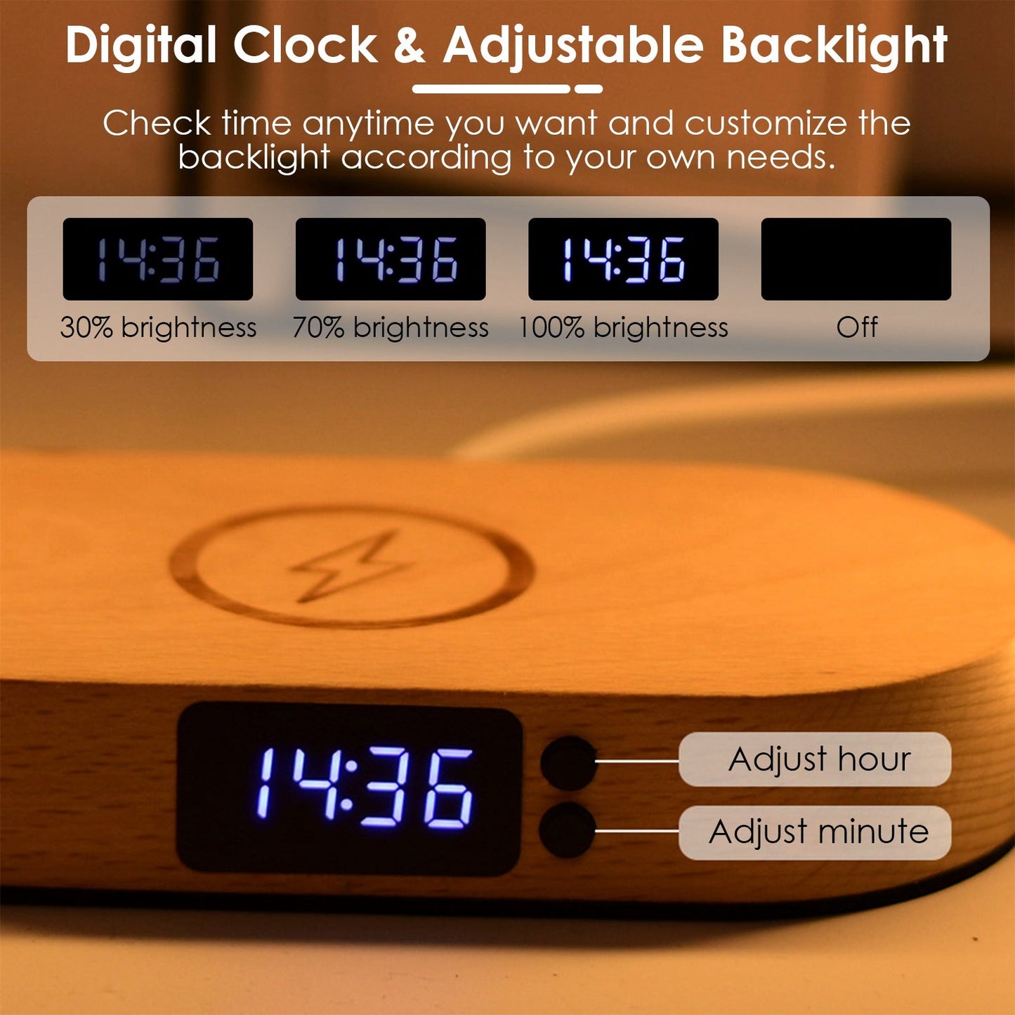 1 Set Bedside Table Lamp Touch Control Lamp With Clock Wireless