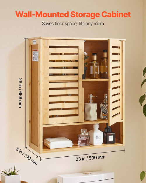 Bathroom Wall Cabinet, 2 Doors and Adjustable Shelf, Over the Toilet