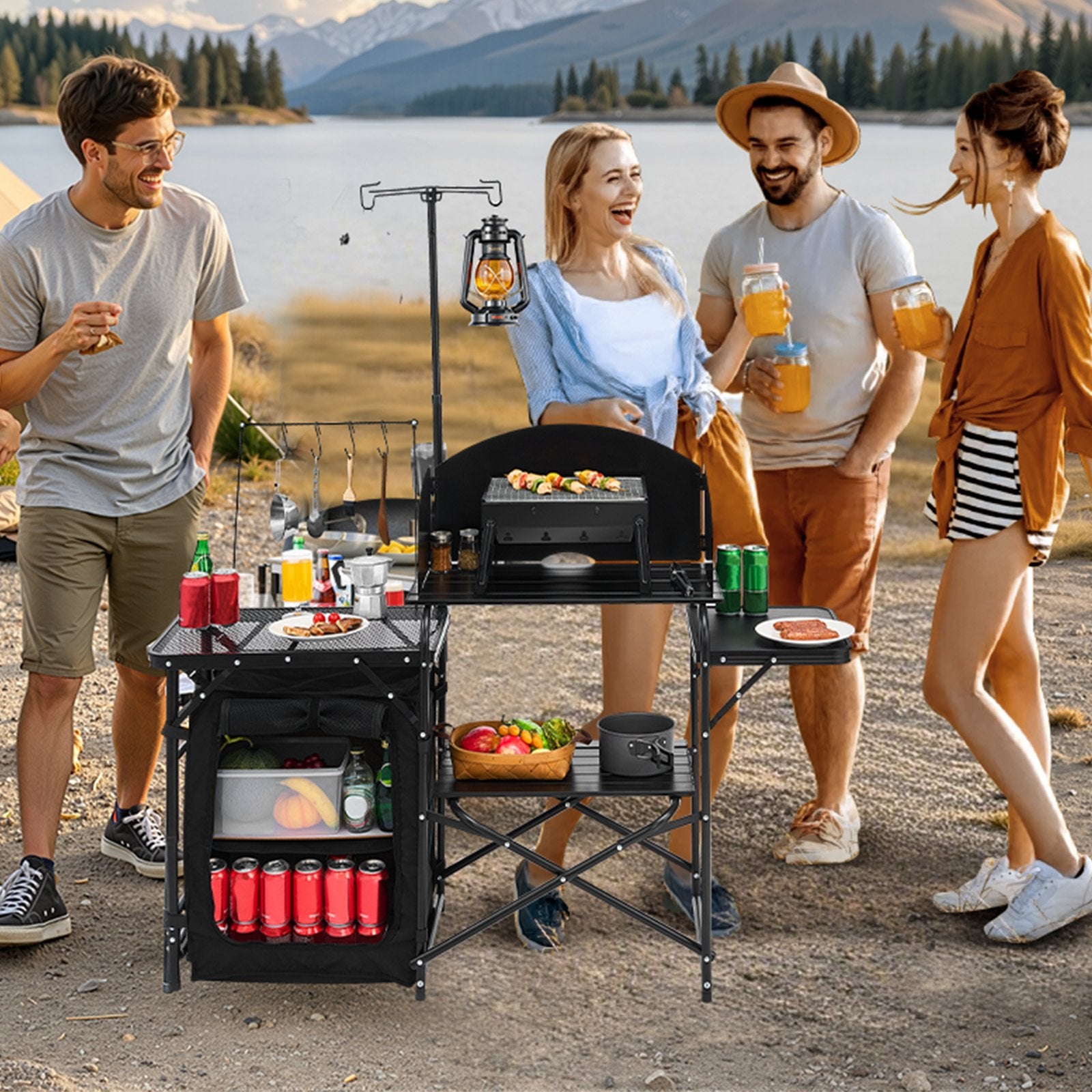 Camping Kitchen Table, Outdoor Camp Cooking Table, Aluminum Portable
